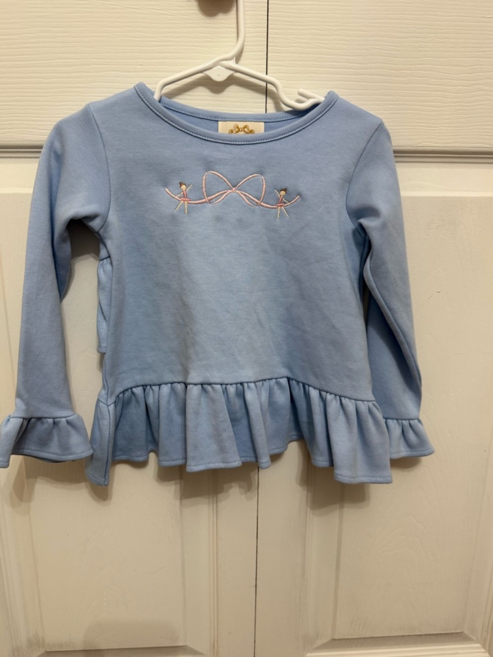 The Beaufort Bonnet Company Light Blue Ruffle-Hem Long Sleeve Top